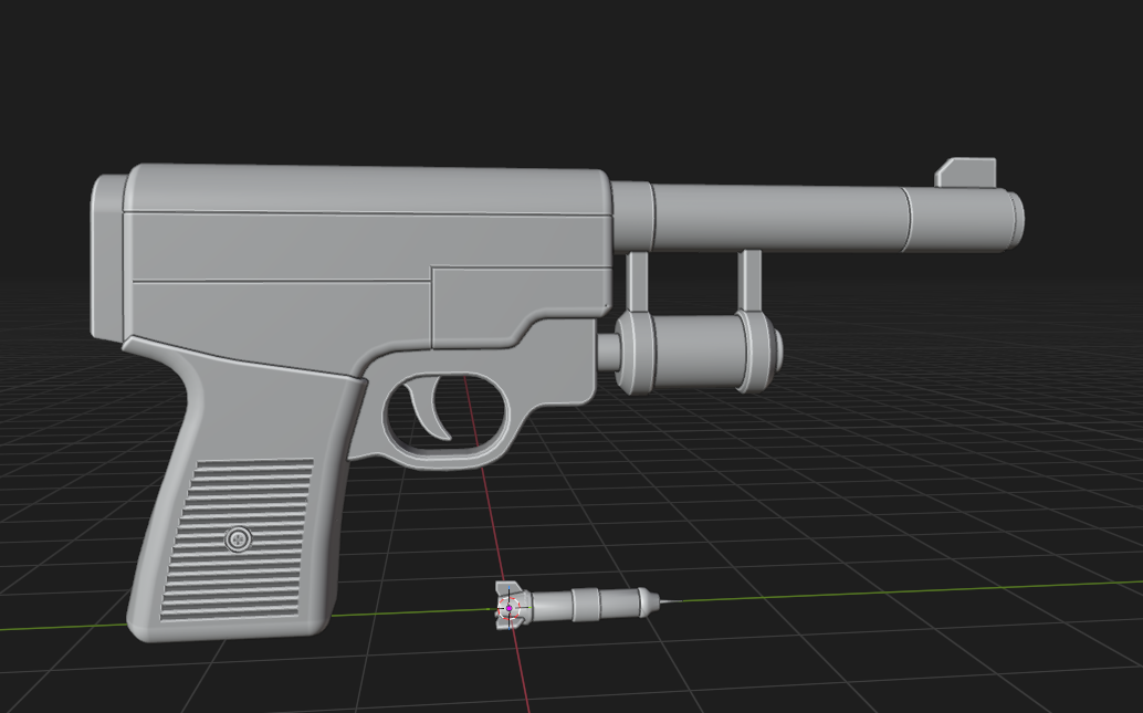 Blender base model view of the restoration gun before final texture and rendering.