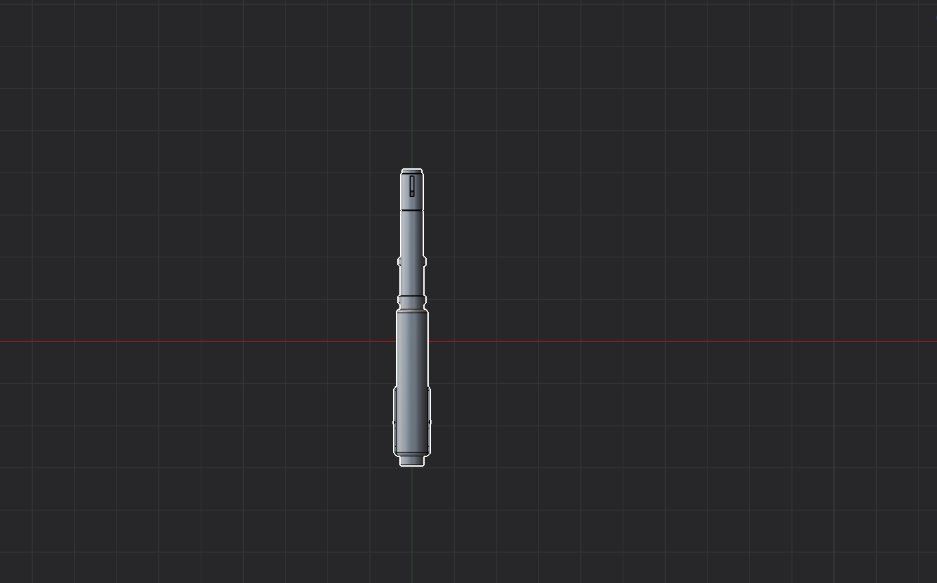 Top CAD-style view of the restoration gun showing narrow barrel profile.